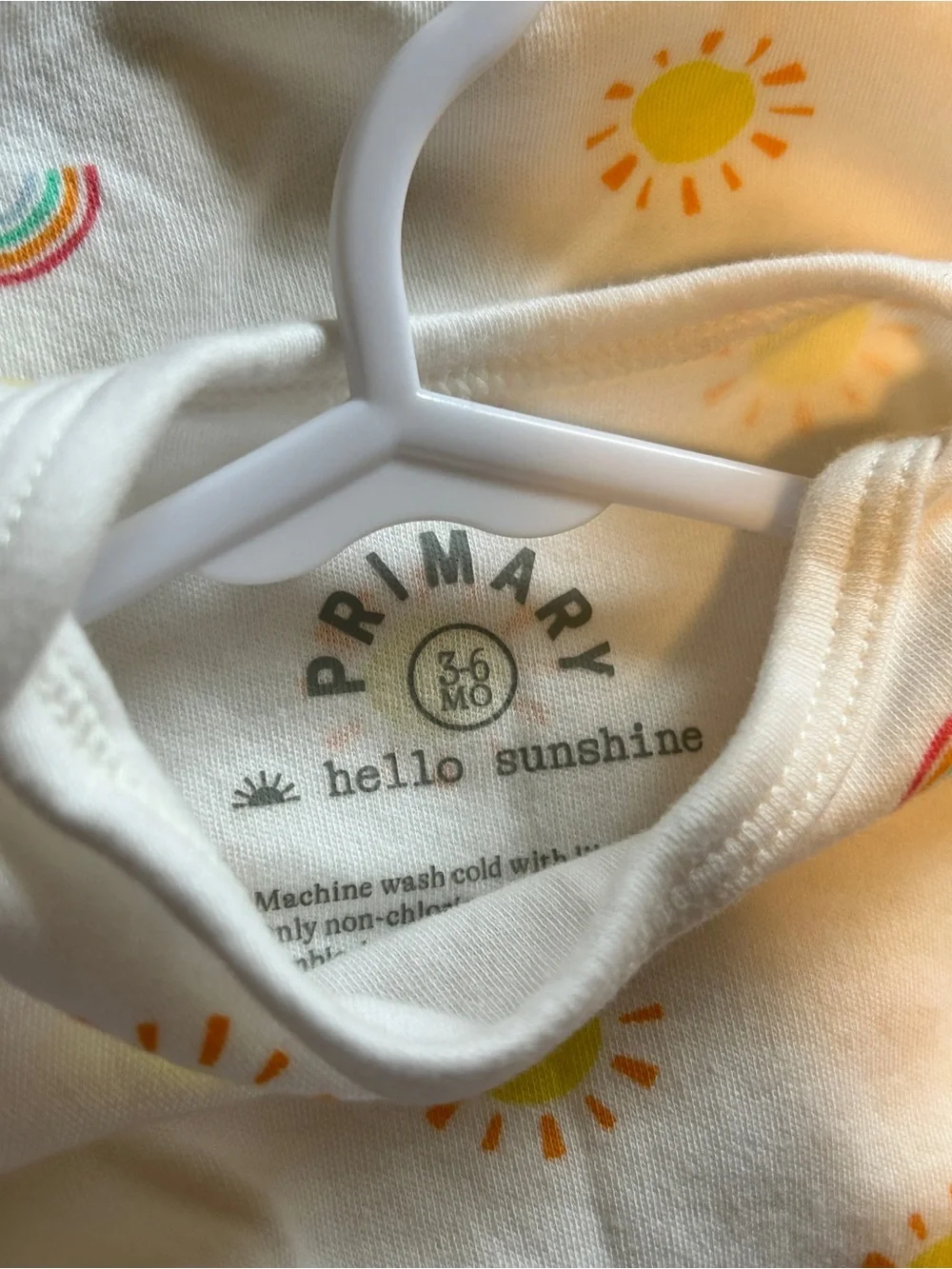 Primary Onesie Bodysuit in White with Sunny & Rainbow Print 3-6 months